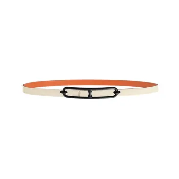 HERMES Roulis Buckle Black Smooth Buckle Calfskin Double-Sided Leather Belts Women's White Width 13mm