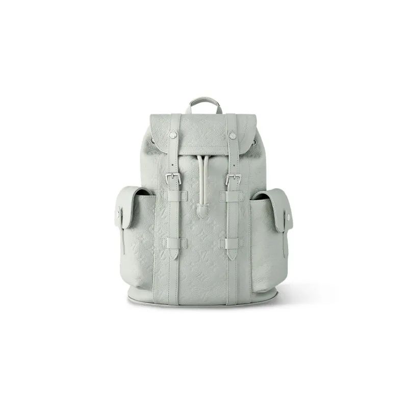 LOUIS VUITTON CHRISTOPHER Leather With Cow Leather Trim Backpack Trumpets Men's Gray Green-0