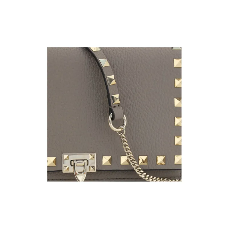 Valentino Rockstud Calfskin Crossbody Bag Shoulder Bag Women's Gray-3