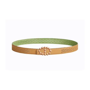 HERMES Epsom Calfskin Leather Belts Women's Maraschino Tea/Grasshopper Green Width: 2.4cm