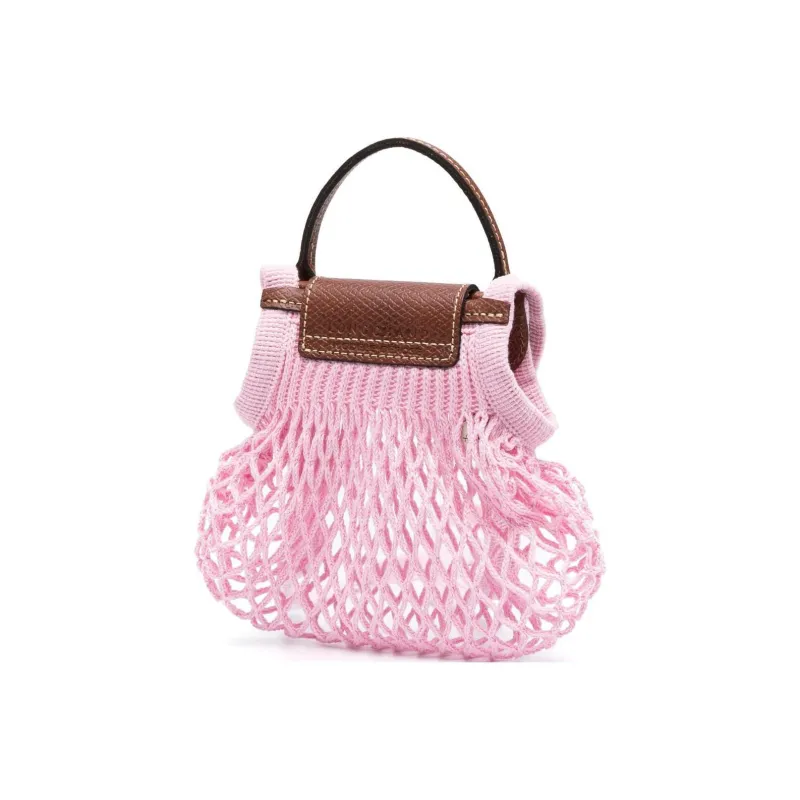 LONGCHAMP Le Pliage Filet Cotton With Cow Leather Trim Handbag, Shoulder Bag, Crossbody Bag Mini Women's Pink-1