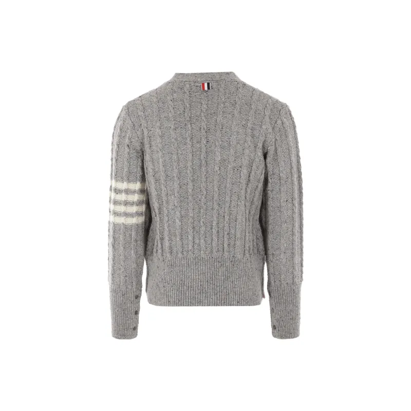 THOM BROWNE Rwb Striped Twist Cable-Knitted Cardigan-1