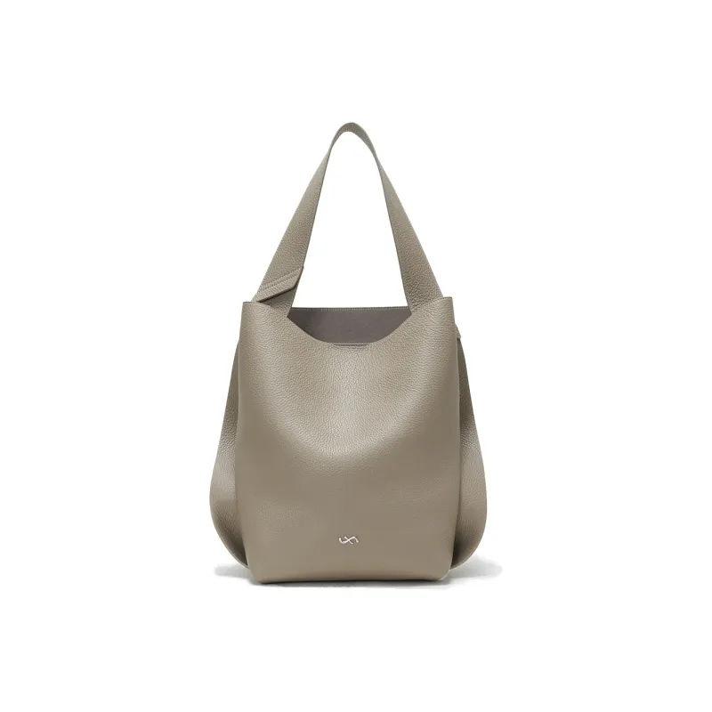 FOSTYLE Cow Leather One Shoulder Handbag Large Size Unisex Milk Tea Brown/Mocha/Elegant Black-3