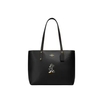 COACH Disney Collaboration Central Leather Tote Bag Shopping Bag Handbag Shoulder Bag Large Size Women's Black