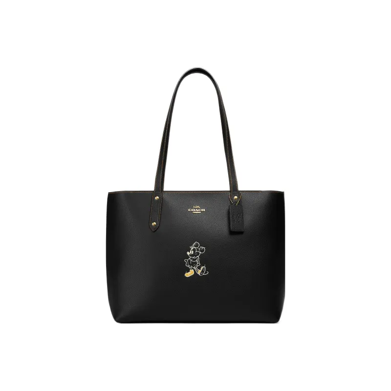 COACH Disney Collaboration Central Leather Tote Bag Shopping Bag Handbag Shoulder Bag Large Size Women's Black-0