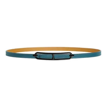 HERMES Roulis Buckle & Double-Sided Line Black Smooth Buckle Calfskin Leather Belts Women's Blue Width: 1.3cm