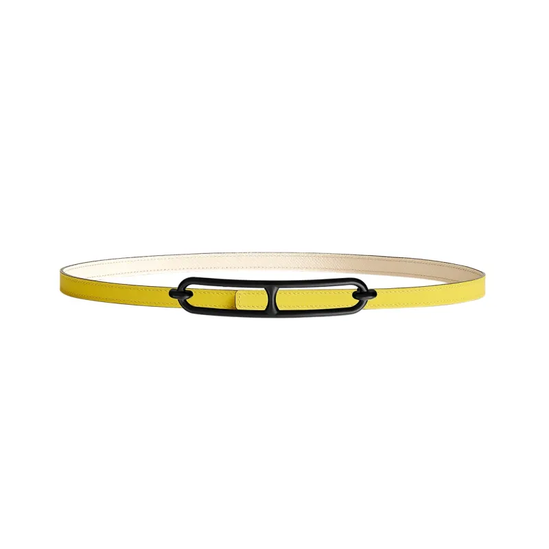 HERMES Roulis Buckle & Double-Sided Swift And Epsom Calfskin Leather Belts Women's Lime/Cream White Width: 1.3cm-0