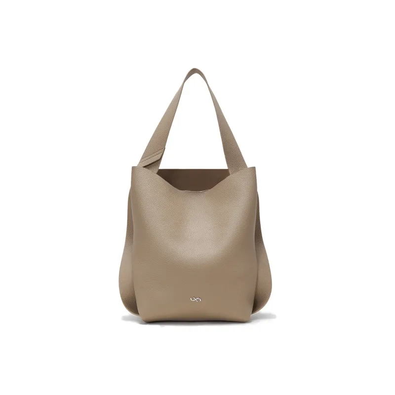 FOSTYLE Cow Leather One Shoulder Handbag Large Size Unisex Milk Tea Brown/Mocha/Elegant Black-1