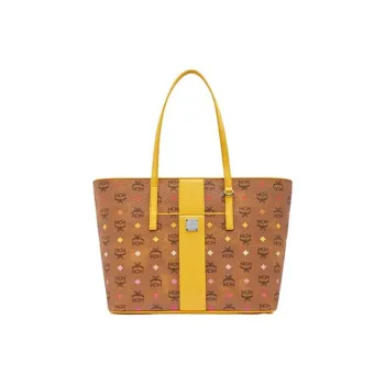 MCM Cow Leather Tote Bag, Shopping Bag, Handbag, Shoulder Bag Medium Size Women's Iris Yellow