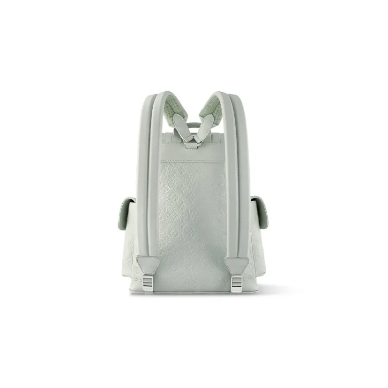 LOUIS VUITTON CHRISTOPHER Leather With Cow Leather Trim Backpack Trumpets Men's Gray Green-2