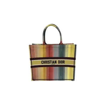 DIOR Striped Rainbow Tote Bag Shopping Bag Handbag Large Size Women's Multicolor