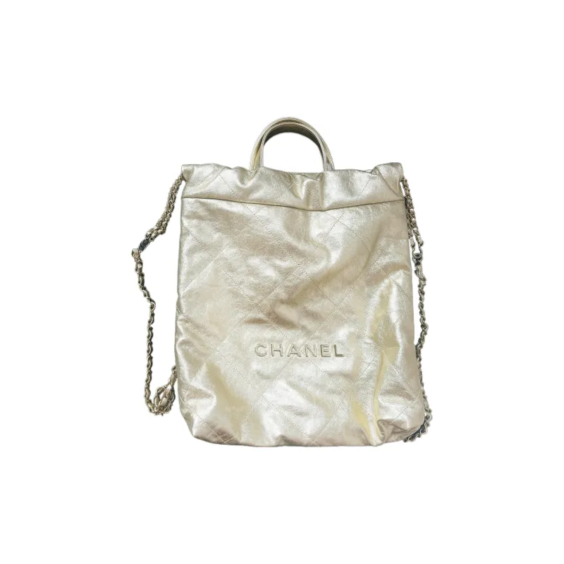 CHANEL Calfskin Backpack Trumpets Women's Champagne Gold-0