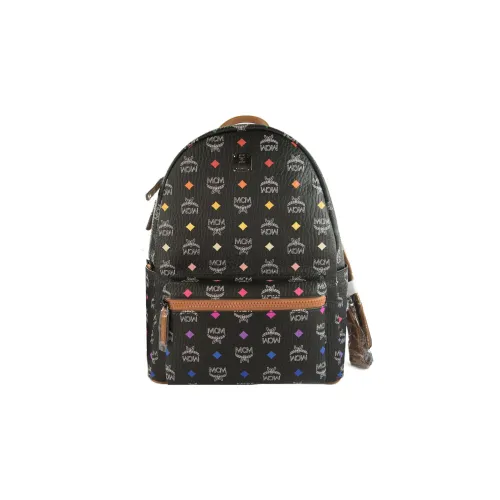MCM Stark Visetos Artificial Leather Cow Leather Patchwork Backpacks Backpack Medium Size Men's Black