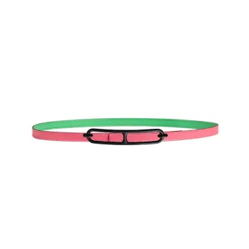 HERMES Roulis Leather Belts Women's Rhododendron Pink/Comic Green
