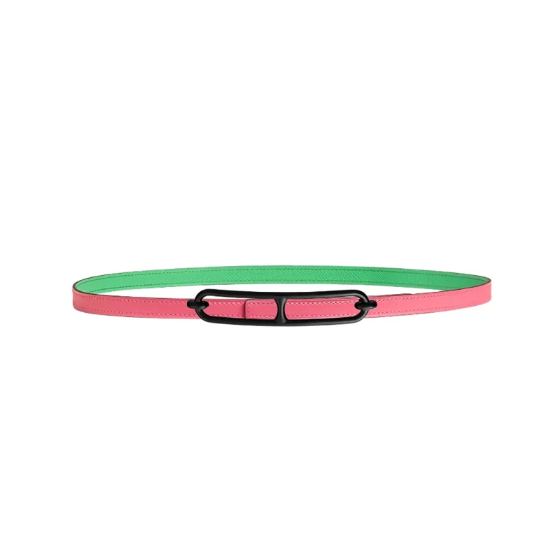 HERMES Roulis Leather Belts Women's Rhododendron Pink/Comic Green-0