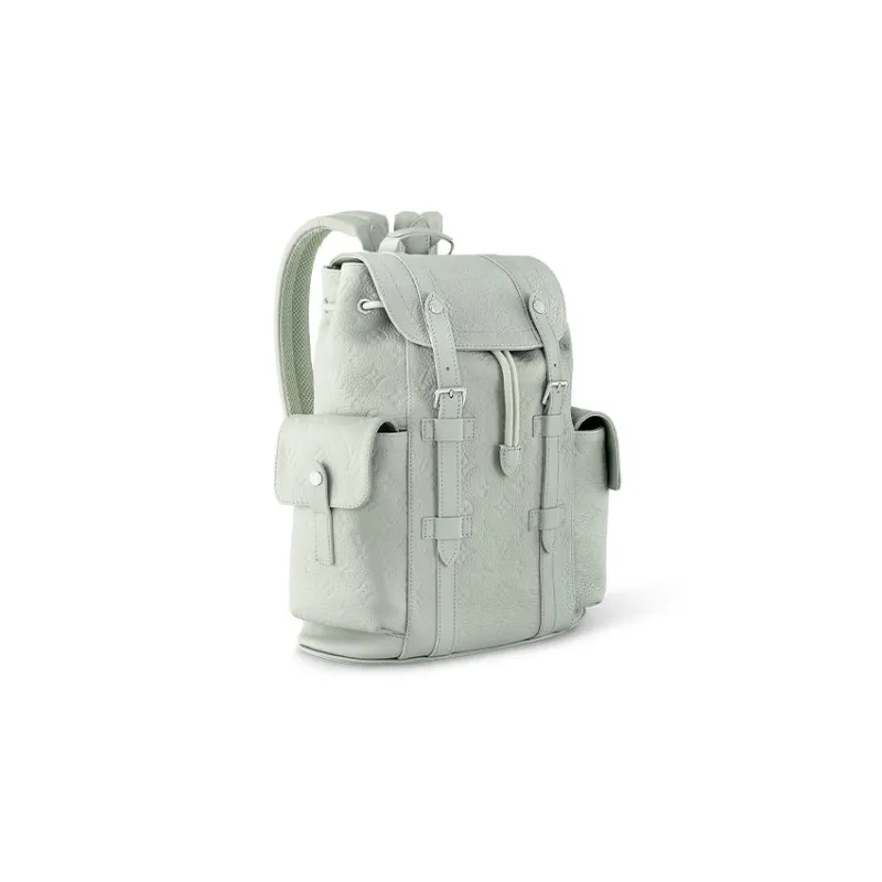 LOUIS VUITTON CHRISTOPHER Leather With Cow Leather Trim Backpack Trumpets Men's Gray Green-1