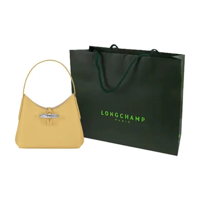 LONGCHAMP Roseau Cow Leather Shoulder Bag, Handbag, Shoulder Bag Women's Pink Yellow-4