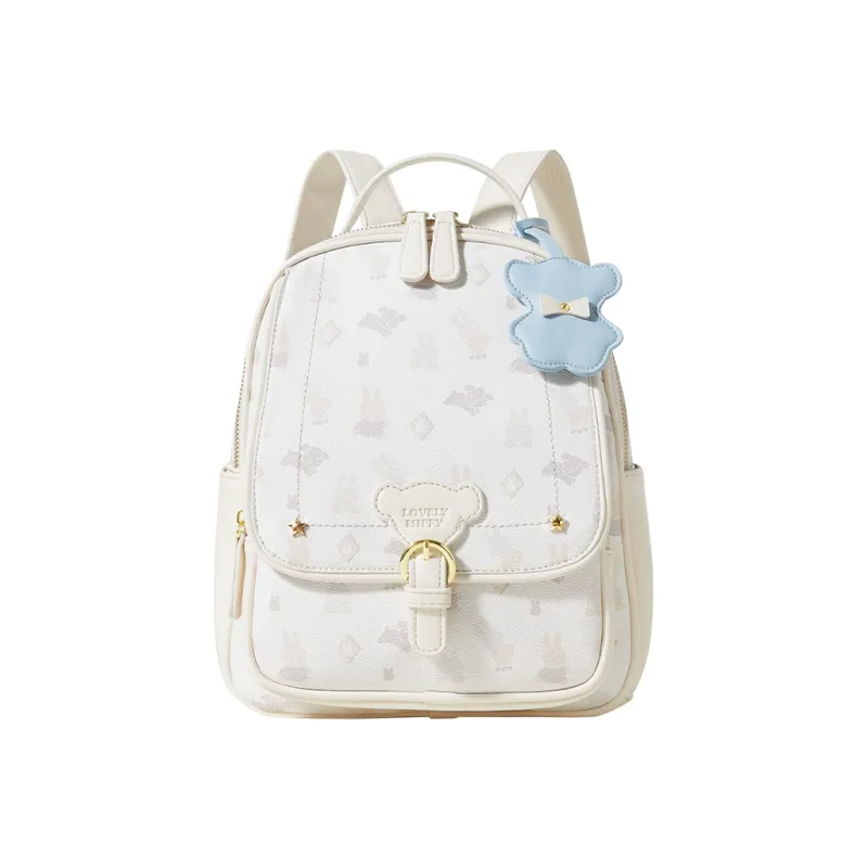 Miffy PU Casual Backpack Medium Size Women's Pink/White-9