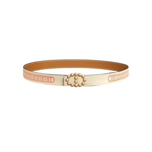 HERMES Leather Belts Women's Cream White/Gold/Orange And Rose