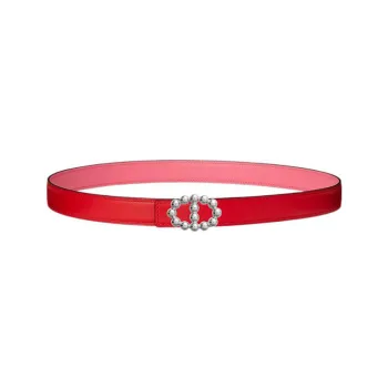 HERMES Maillon Bubble Buckle Silver Smooth Buckle Calfskin Double-Sided Leather Belts Women's Pink Width 24mm