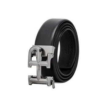 Hush Puppies Bague Degree HP Collection Alloy Automatic Buckle Top Grain Cow Leather Black 3.5cm Men's