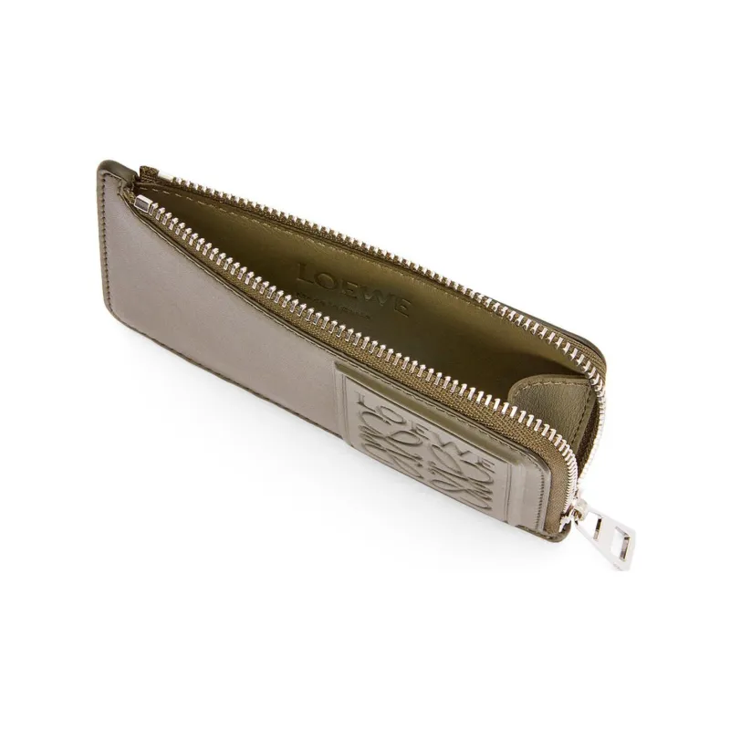 LOEWE Satin Calfskin Wallets Card Holders Men's Khaki Green-2