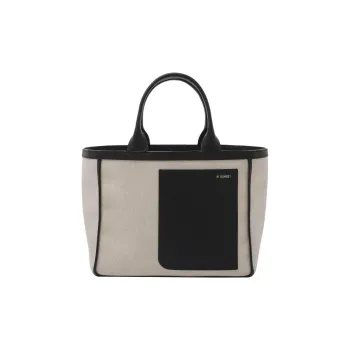 Valextra Calfskin With Canvas Tote Bag, Shopping Bag, Handbag Mini Women's Sandy Brown/Black
