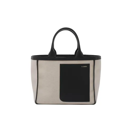 Valextra Calfskin With Canvas Tote Bag, Shopping Bag, Handbag Mini Women's Sandy Brown/Black