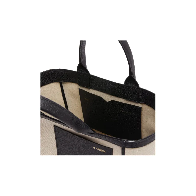Valextra Calfskin With Canvas Tote Bag, Shopping Bag, Handbag Mini Women's Sandy Brown/Black-4