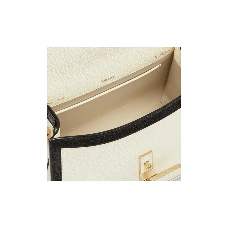 Valextra Iside Cow Leather Shoulder Bag, Crossbody Bag, Handbag Mini Women's White/Black-4