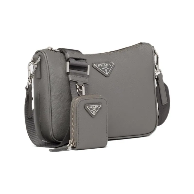 PRADA Saffiano Leather Crossbody Bag, Shoulder Bag Men's Marble Gray-1