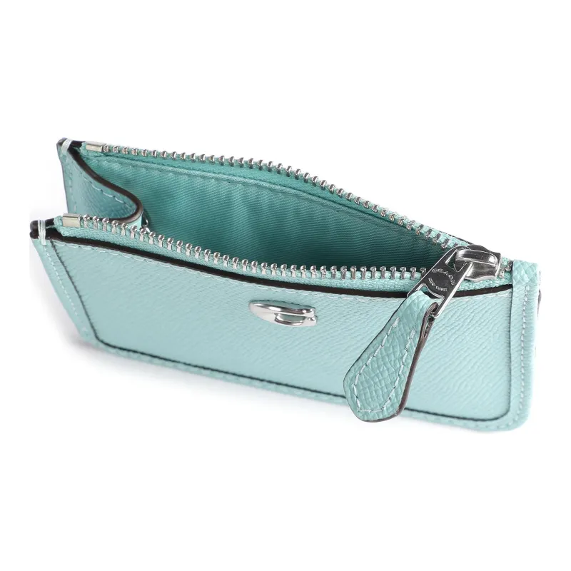 COACH Skinny Id Case Cross Grain Leather Coin Purse, Card Holder Mini Women's Cyan-3