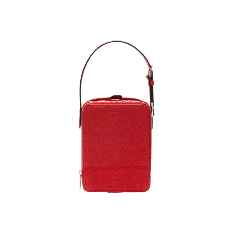 Valextra Tric Trac Calfskin Box Bag Handbag Shoulder Bag Crossbody Bag Women's Red-2