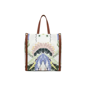 Valentino Canvas With Leather Tote Bag Shopping Bag Canvas Bag Handbags Men's Multicolor