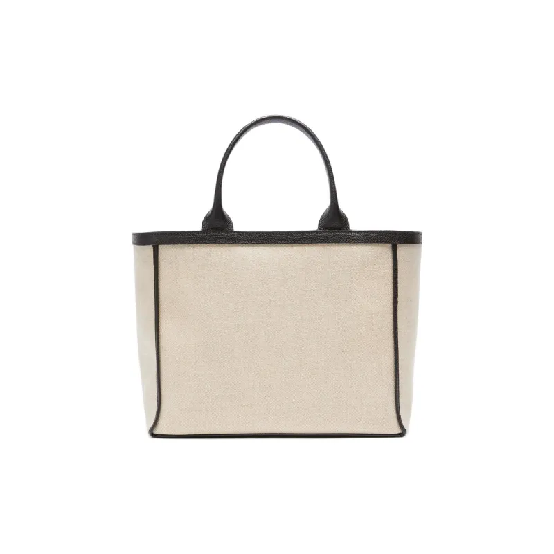 Valextra Calfskin With Canvas Tote Bag, Shopping Bag, Handbag Mini Women's Sandy Brown/Black-1