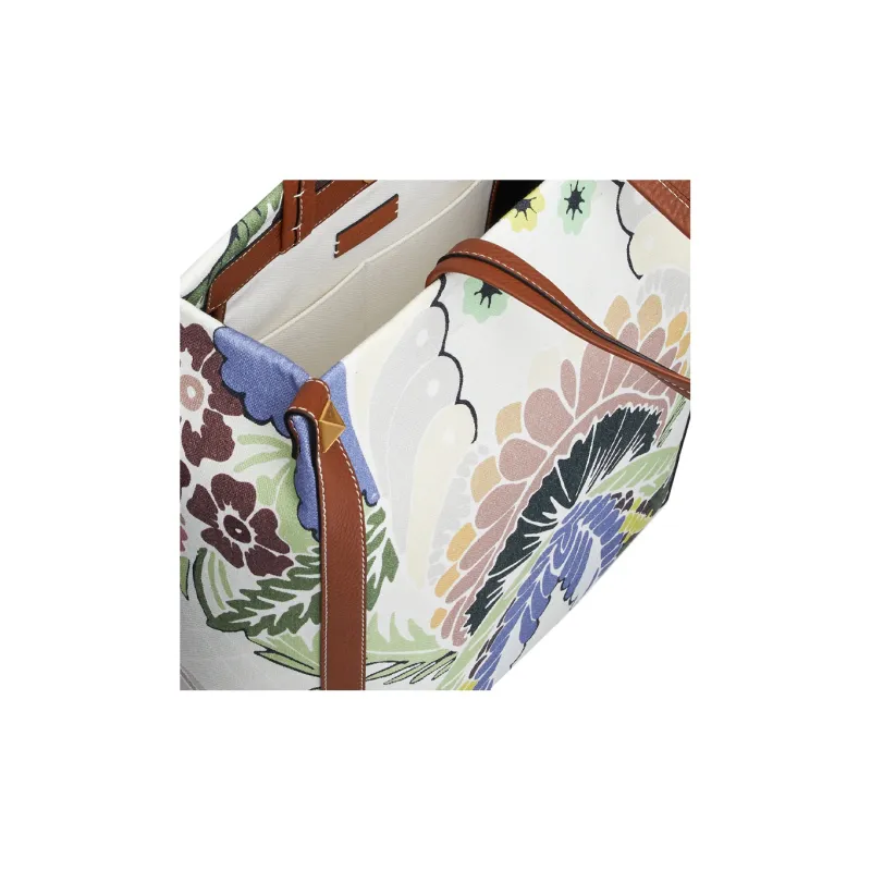 Valentino Canvas With Leather Tote Bag Shopping Bag Canvas Bag Handbags Men's Multicolor-4