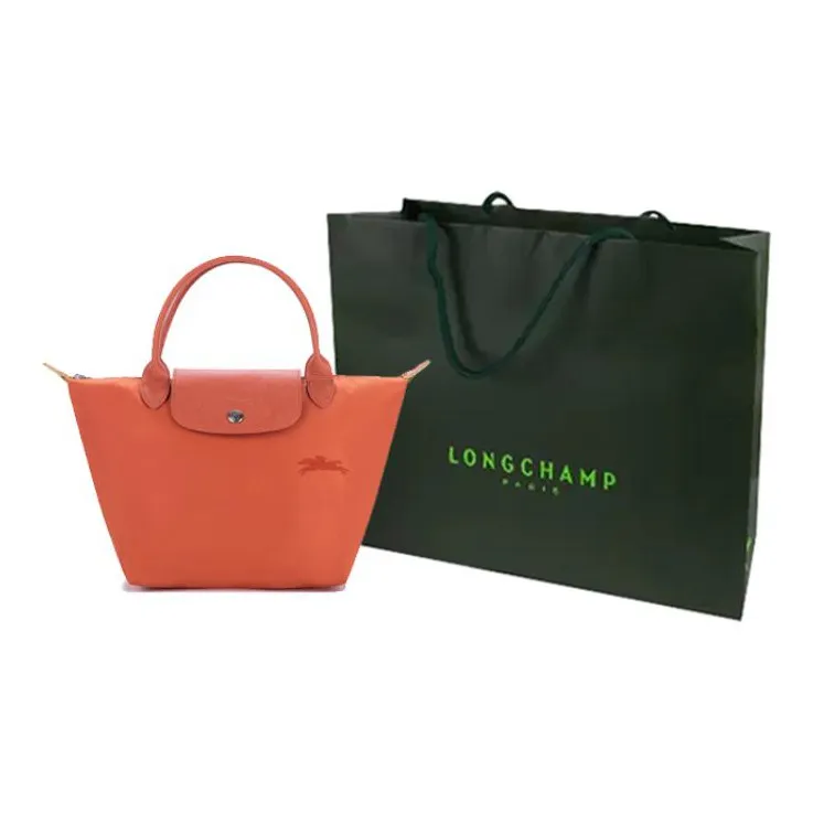 LONGCHAMP Le Pliage Green Cow Leather Trim Dumpling Bag Handbags Small Size Women's Orange-8