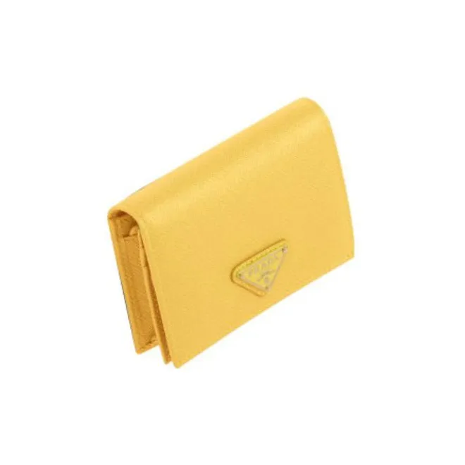 PRADA Leather Wallet Small Size Women's Yellow-3