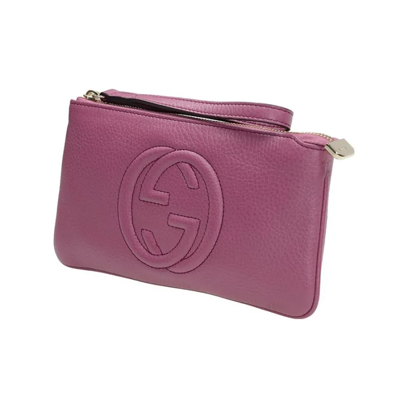 GUCCI Leather Wrist Bag Wallet Coin Purse Women's Dark Pink-2