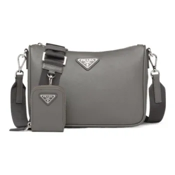 PRADA Saffiano Leather Crossbody Bag Shoulder Bag Men's Marble Gray