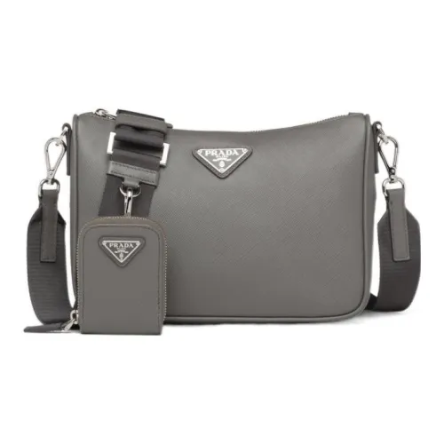 PRADA Saffiano Leather Crossbody Bag Shoulder Bag Men's Marble Gray