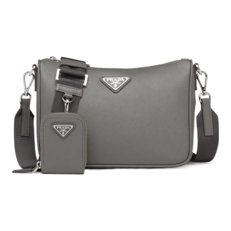 PRADA Saffiano Leather Crossbody Bag, Shoulder Bag Men's Marble Gray-0