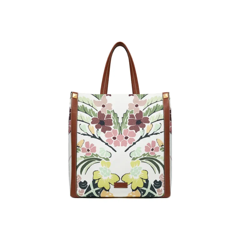 Valentino Canvas With Leather Tote Bag Shopping Bag Canvas Bag Handbags Men's Multicolor-2