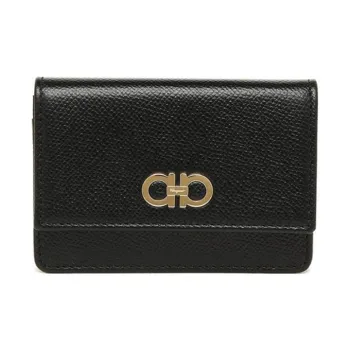 FERRAGAMO Leather Business Card Holder Card Case Women's Black