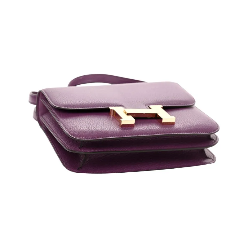 HERMES Constance Mysore Goat Skin Shoulder Bag Crossbody Bag Mini Women's 7P Anemone Sea Cucumber Purple-3