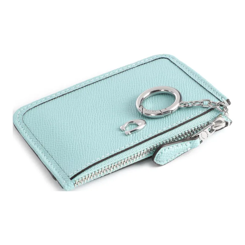 COACH Skinny Id Case Cross Grain Leather Coin Purse, Card Holder Mini Women's Cyan-4