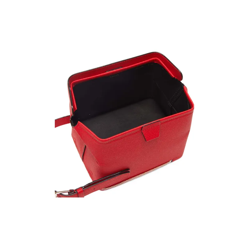 Valextra Tric Trac Calfskin Box Bag Handbag Shoulder Bag Crossbody Bag Women's Red-3