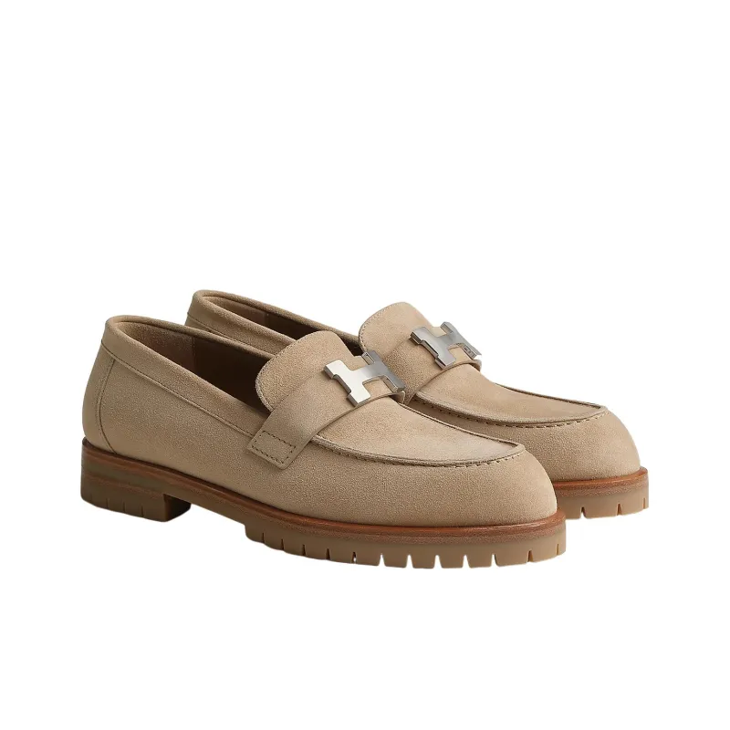 HERMES Faubourg Loafers Women's Beige-2