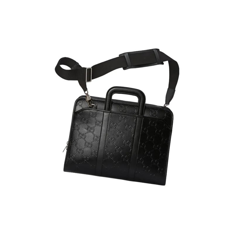 GUCCI Leather Handbags Briefcases Men's Black-4