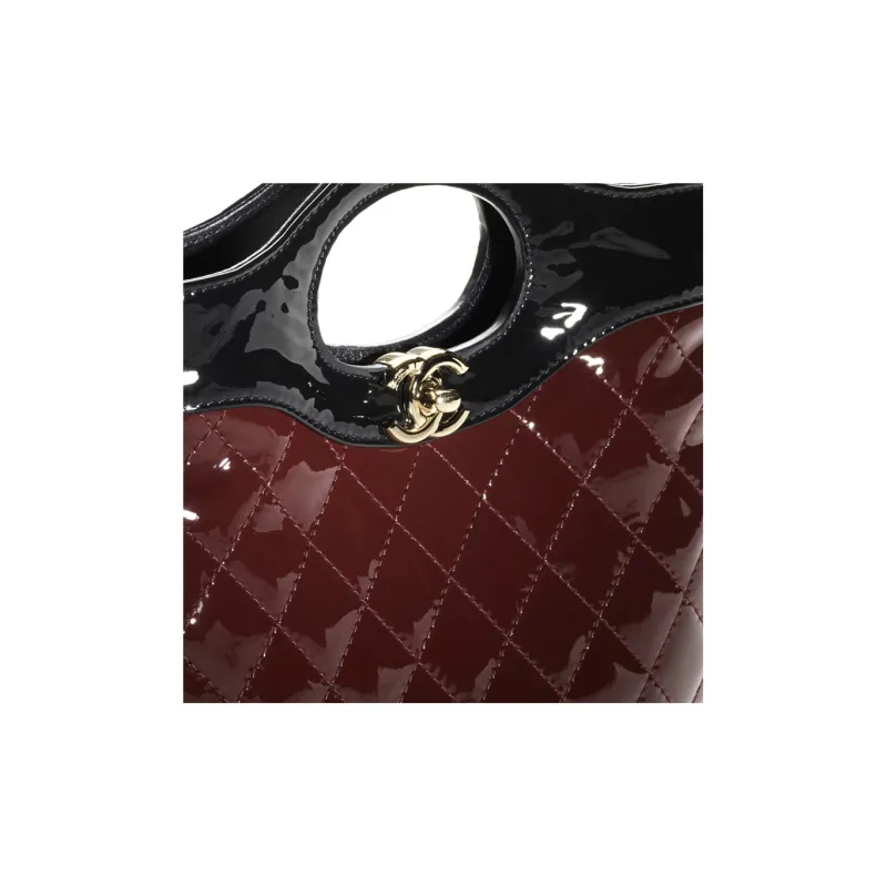 CHANEL Calf Patent Leather Shoulder Bag, Crossbody Bag, Handbag Mini Women's Burgundy/Black-2